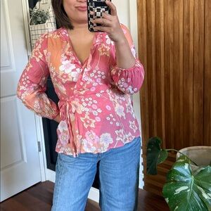 Alex and Parker Faux Wrap Floral Blouse. Size M